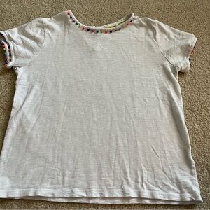 White Boden cotton 11-12 yr girls tee with tiny pom pomps